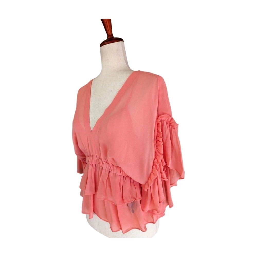 NWT The Kooples Pink Sweetie Ruffled V-Neck Blouse Size FR1/US4 - Picture 4 of 10